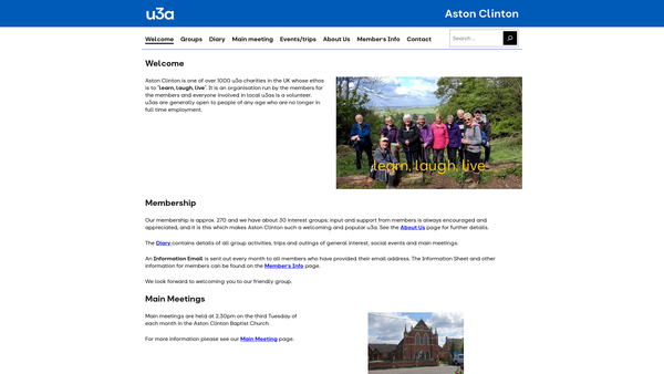 Screenshot of the Aston Clinton U3A website