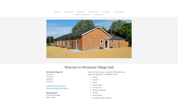 Screenshot of the Worleston And District Village Hall Association website