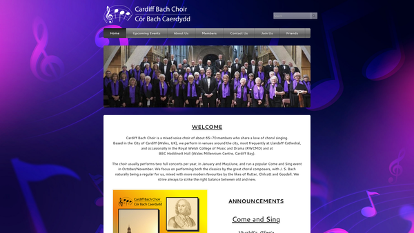Screenshot of the Cardiff Bach Choir website