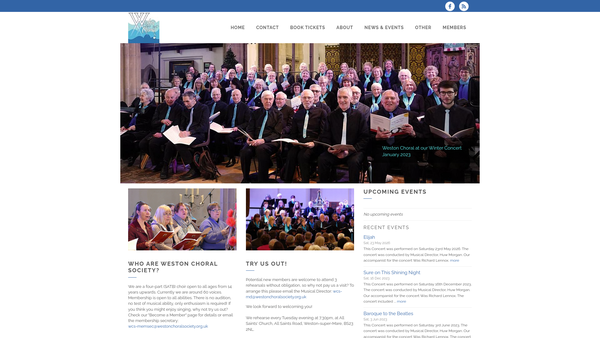 Screenshot of the Weston-Super-Mare Choral Society website