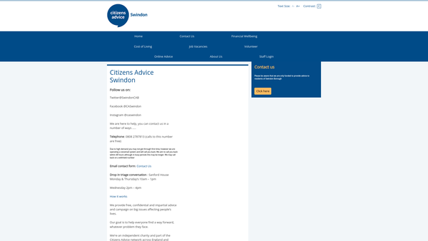 Screenshot of the Swindon And District Citizens Advice Bureau website