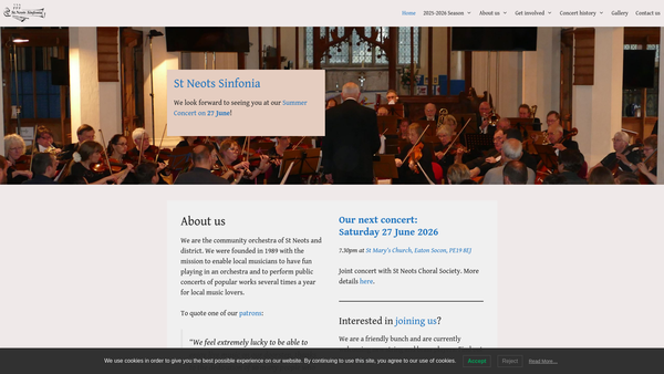 Screenshot of the St Neots Sinfonia website