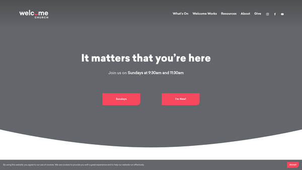 Screenshot of the Welcome Church website