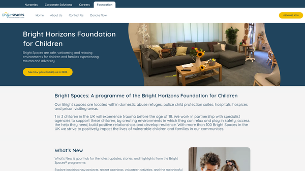 Screenshot of the Bright Horizons Foundation For Children (UK) website