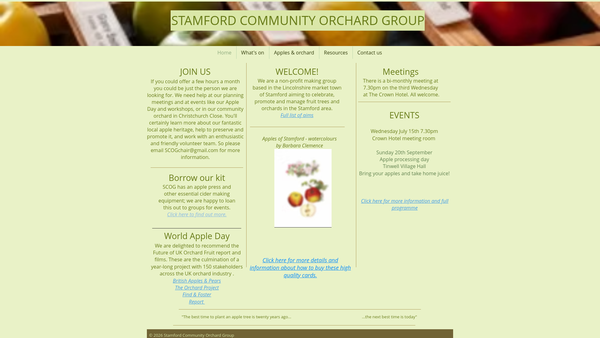 Screenshot of the Stamford Community Orchard Group website