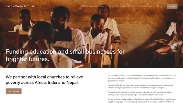 Screenshot of the The Saints' Projects Trust website