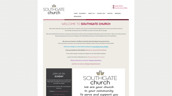 Screenshot of the Southgate Church Bury St Edmunds Suffolk website