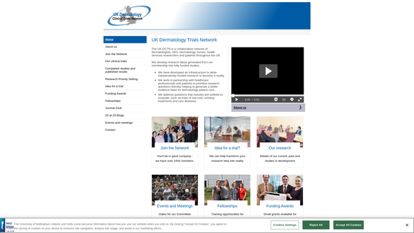 Screenshot of the UK Dermatology Clinical Trials Network (UK Dctn) website