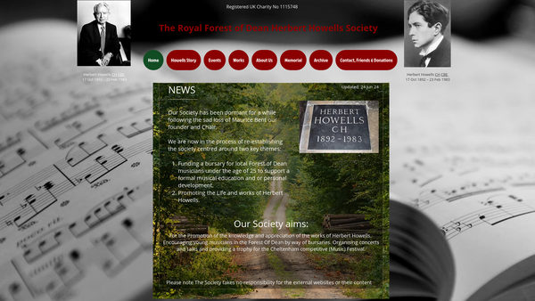 Screenshot of the The Royal Forest Of Dean Herbert Howells Society website