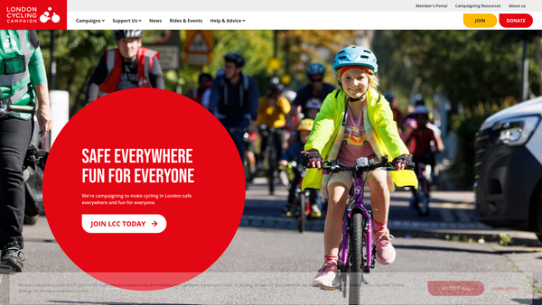 Screenshot of the London Cycling Campaign website