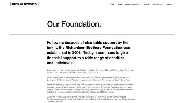 Screenshot of the Richardson Brothers Foundation website