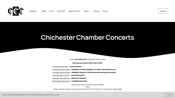 Screenshot of the Chichester Chamber Concerts website