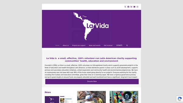 Screenshot of the La Vida Vital Investment For Development Aid In Latin America website