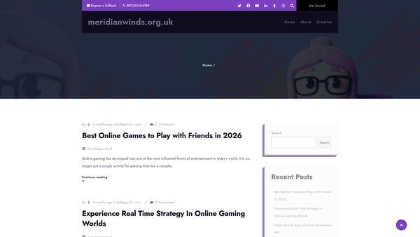 Screenshot of the Meridian Winds website