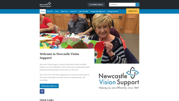 Screenshot of the Newcastle Vision Support website