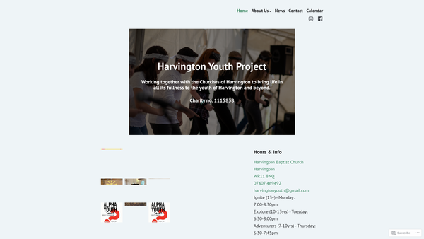 Screenshot of the The Harvington Youth Project website