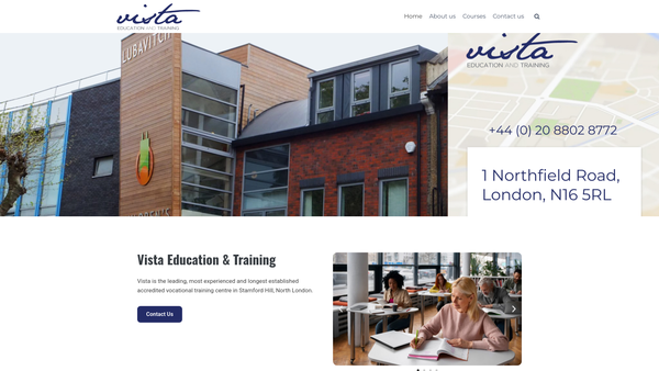 Screenshot of the Vista Education And Training Limited website