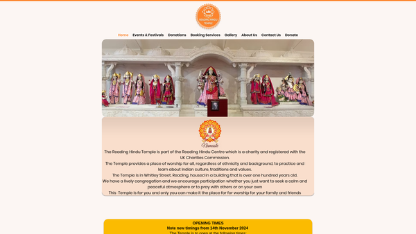 Screenshot of the The Reading Hindu Centre website