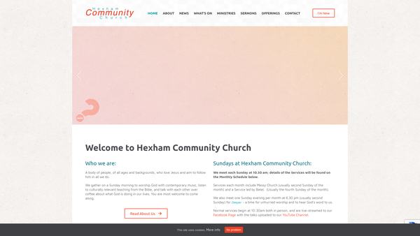 Screenshot of the Hexham Community Church website