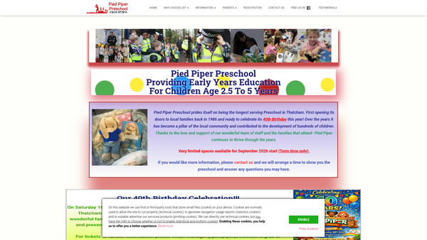 Screenshot of the Pied Piper Pre-School website