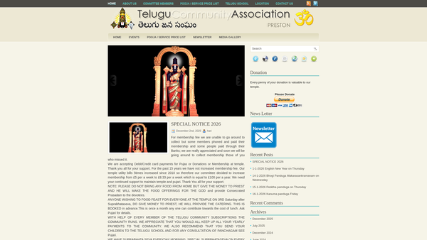 Screenshot of the Telugu Community Association website