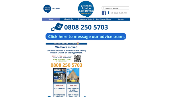 Screenshot of the Citizens Advice Service East Devon website