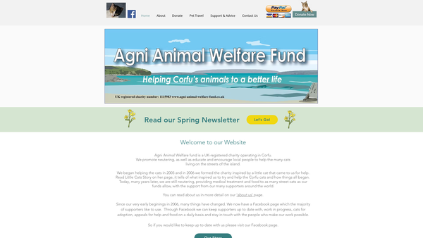 Screenshot of the Agni Animal Welfare Fund website