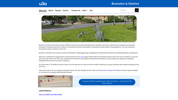 Screenshot of the Branston And District U3A website