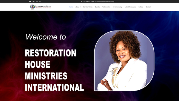 Screenshot of the Restoration House Ministries Foundation Trust website