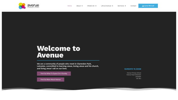 Screenshot of the Avenue Community Church Leicester website