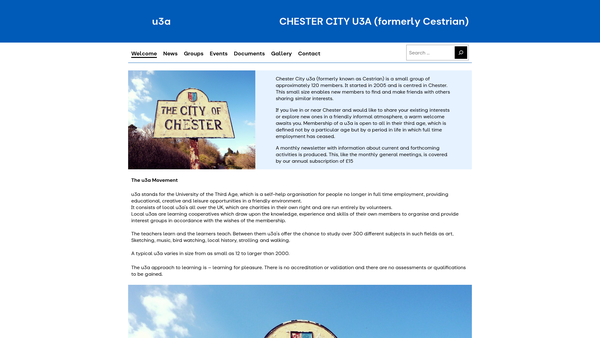 Screenshot of the chester city u3a website