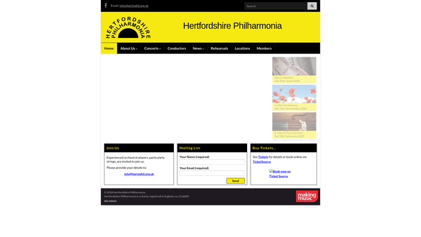 Screenshot of the Hertfordshire Philharmonia website