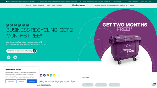 Screenshot of the Wastesavers Charitable Trust Limited website