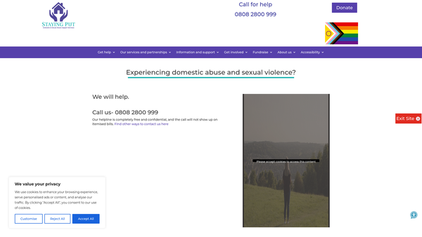 Screenshot of the Staying Put website