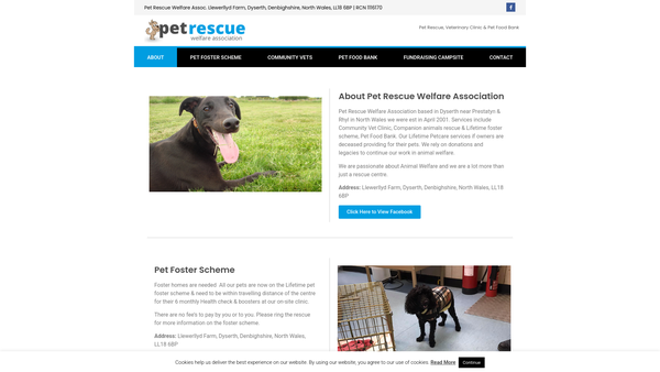 Screenshot of the Pet Rescue Welfare Association website