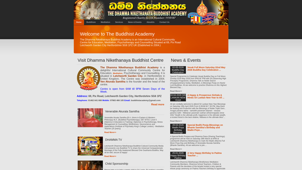 Screenshot of the Dhamma Nikethanaya International Community Centre For Education Meditation Psychotherapy And Counselling website
