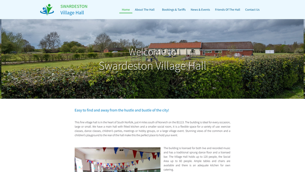 Screenshot of the Swardeston Village Hall website