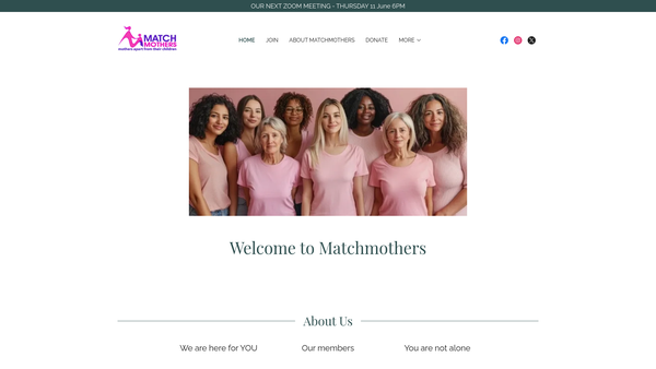 Screenshot of the Matchmothers.org website