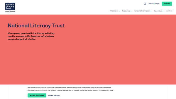 Screenshot of the The National Literacy Trust website