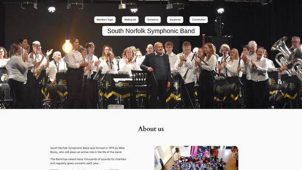 Screenshot of the South Norfolk Symphonic Band website