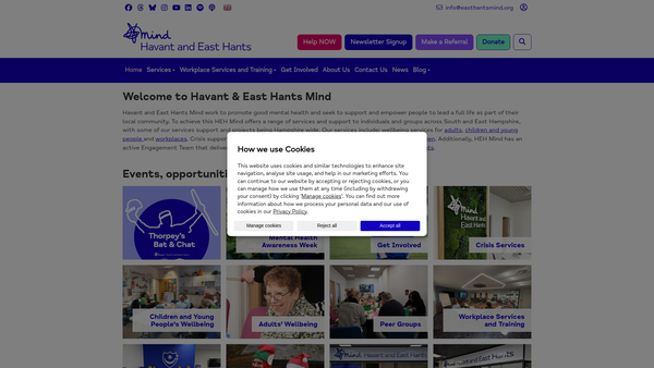 Screenshot of the Havant And East Hants Mind website