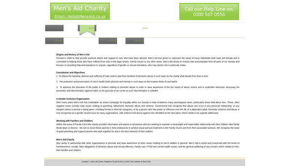 Screenshot of the Men's Aid website