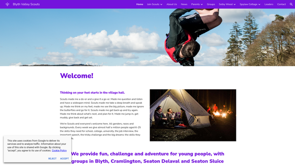 Screenshot of the Blyth Valley District Scout Council website