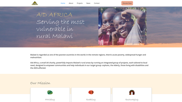 Screenshot of the Aid Africa (Open Hand Projects) website