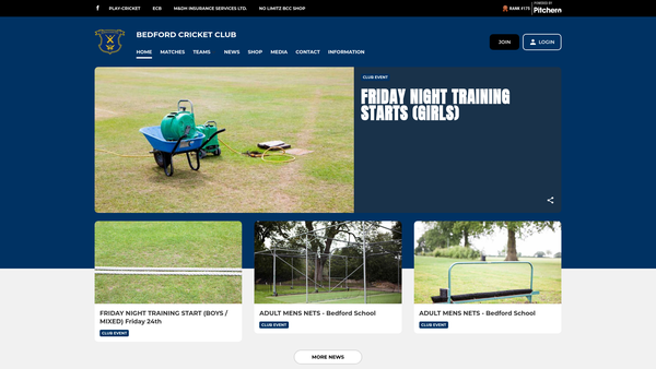 Screenshot of the Bedford Cricket Club Limited website