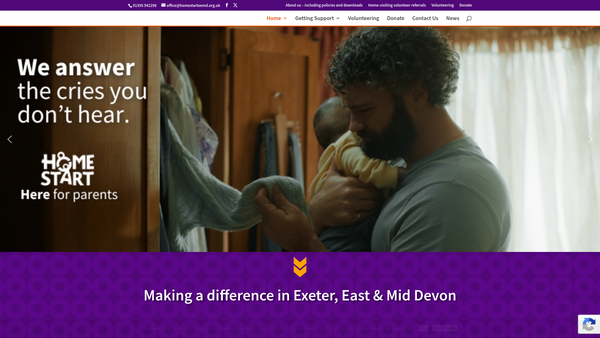 Screenshot of the Home-Start Exeter, East and Mid Devon website