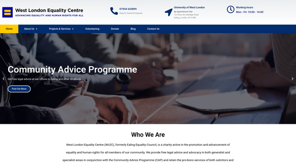 Screenshot of the West London Equality Centre website