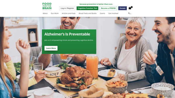 Screenshot of the Food For The Brain Foundation website
