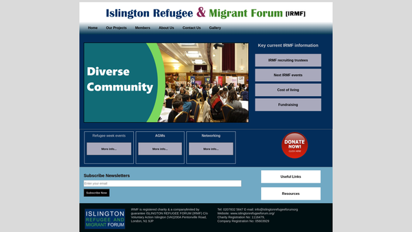 Screenshot of the Islington Refugee Forum website