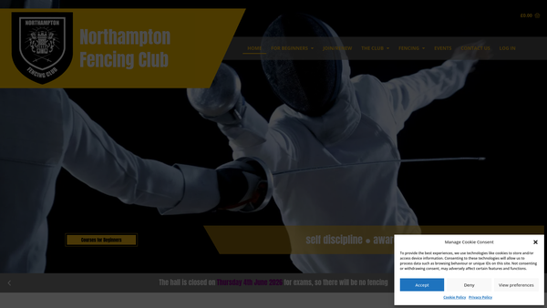 Screenshot of the Northampton Fencing Club website